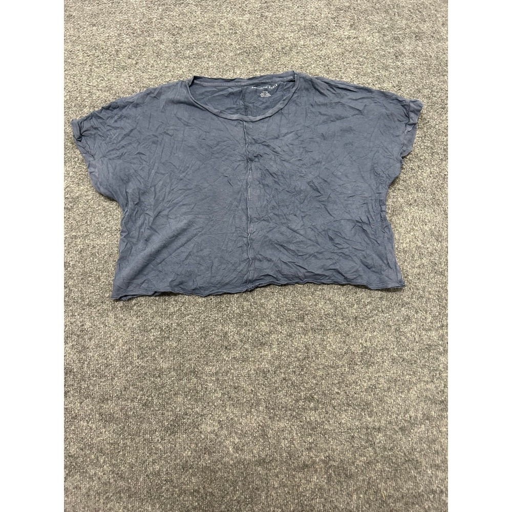 American Eagle Crop Top Womens Size Small Blue Short Sleeve Boxy Raw Hem Casual